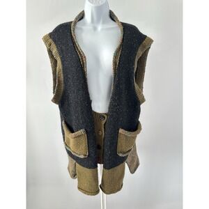 VTG Annie M Knitwear Oversized Sweater Vest USA Made Sz M Boho Hipster (b48)